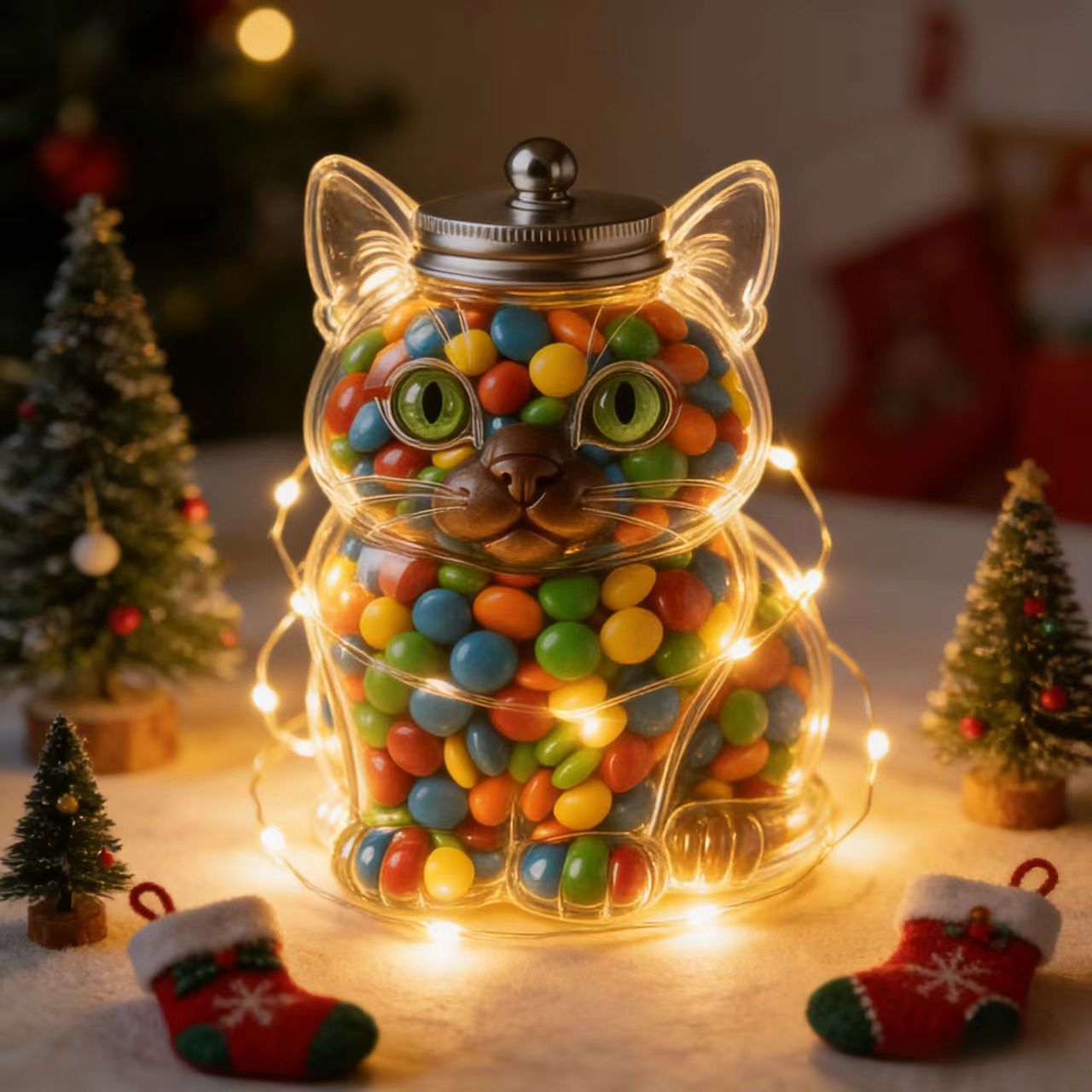 Food Storage With Glass Lids - Stoples Permen Kaca Bentuk Kucing Lucu