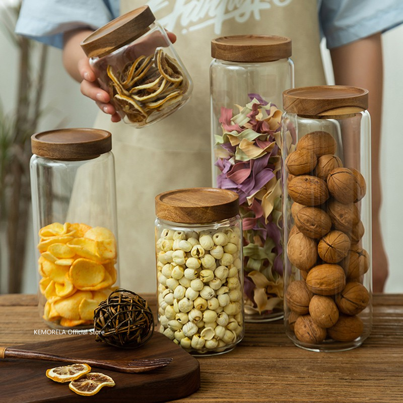 Food Storage With Glass Lids - Botol penyimpanan dapur, wadah toples permen,