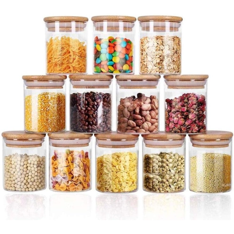 Food Storage Glass Containers Large - Set 12 Stoples Kaca dengan Tutup