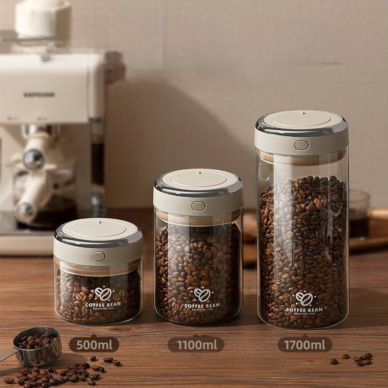 Food Storage Containers Glass - 500/1100/1700ml Wadah Vakum Biji Kopi dengan