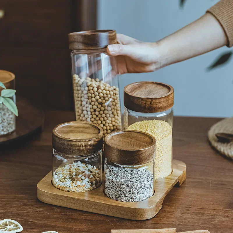Food Storage With Glass Lids - Wadah makanan tutup kayu, wadah penyimpanan